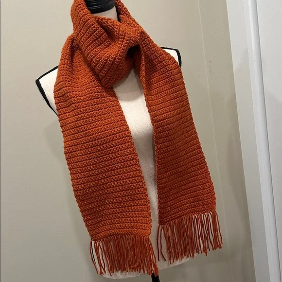 Cozy Handmade Orange Knit Scarf - Picture 3 of 7